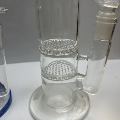 TALL 12” Heavy Double Honeycomb Perc Glass Water Pipe Hookah Bong Curved Blue