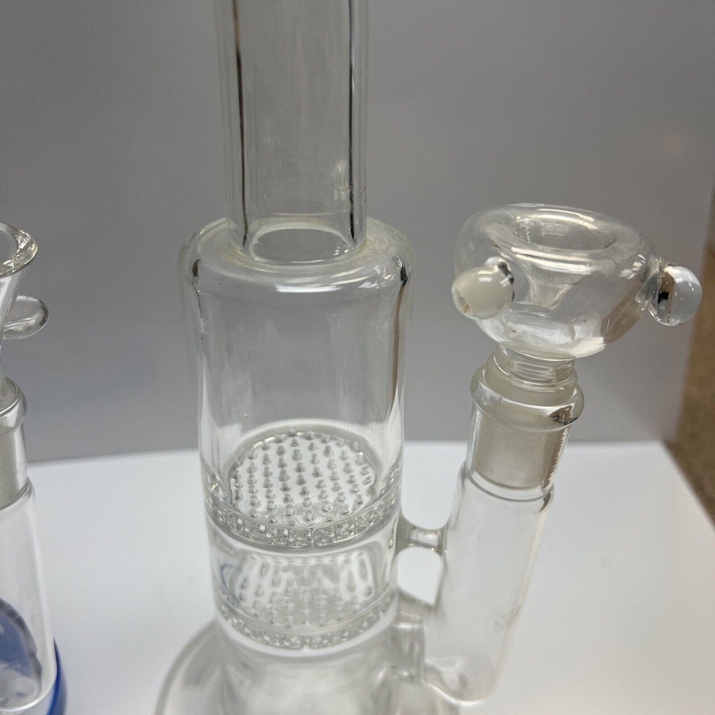 TALL 12” Heavy Double Honeycomb Perc Glass Water Pipe Hookah Bong Curved Blue