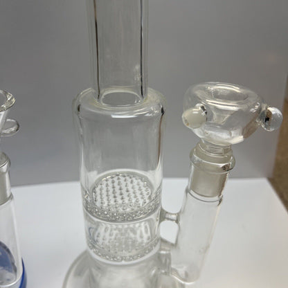 TALL 12” Heavy Double Honeycomb Perc Glass Water Pipe Hookah Bong Curved Blue