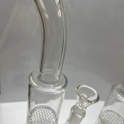 TALL 12” Heavy Double Honeycomb Perc Glass Water Pipe Hookah Bong Curved Blue